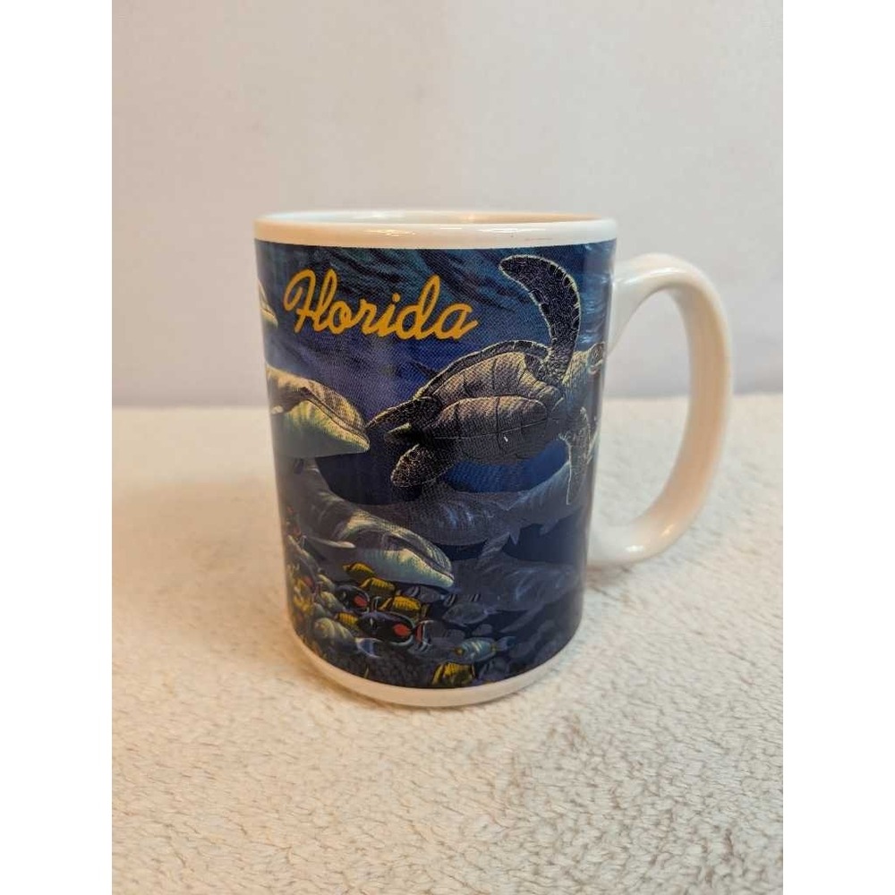 Florida Turtle Dolphin Underwater Scene Coffee Mug - Vintage Souvenir Gift